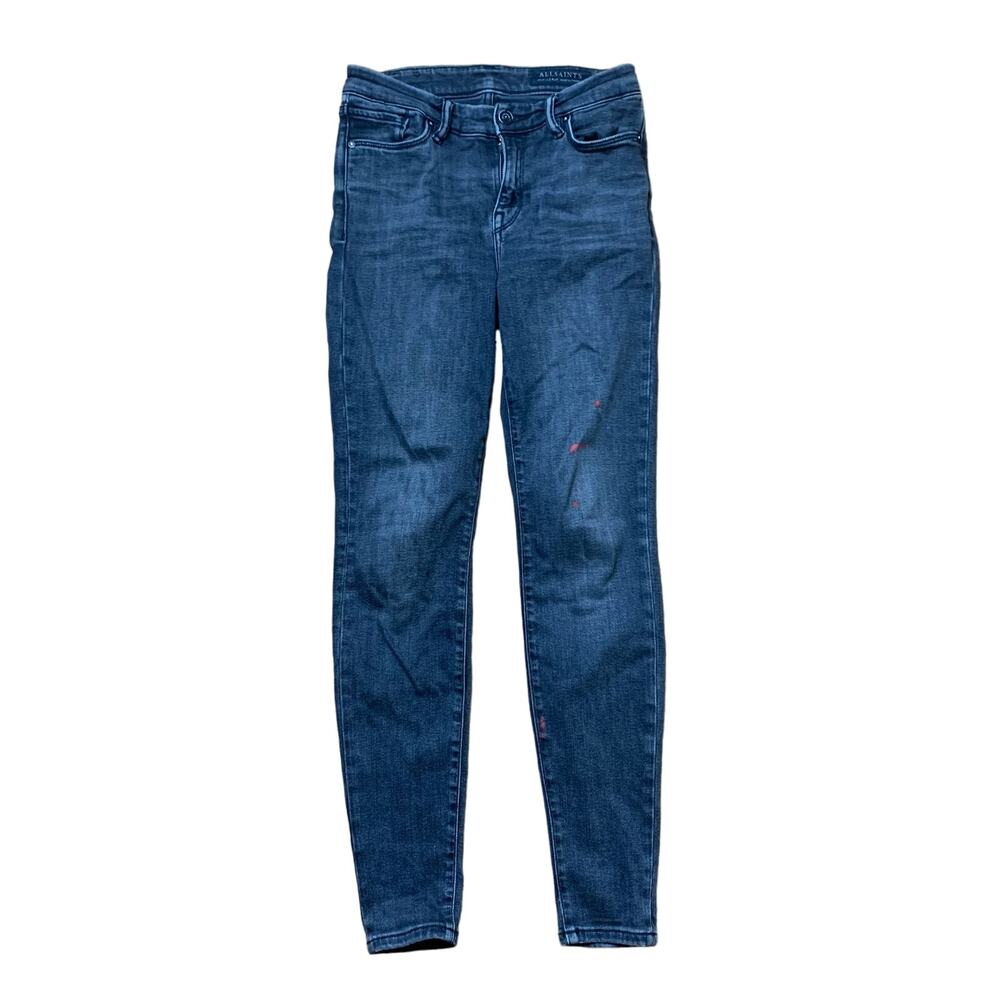 All Saints Grace DIY Red paint splatter Cropped Skinny Fit Mid Rise Jeans‎ 25